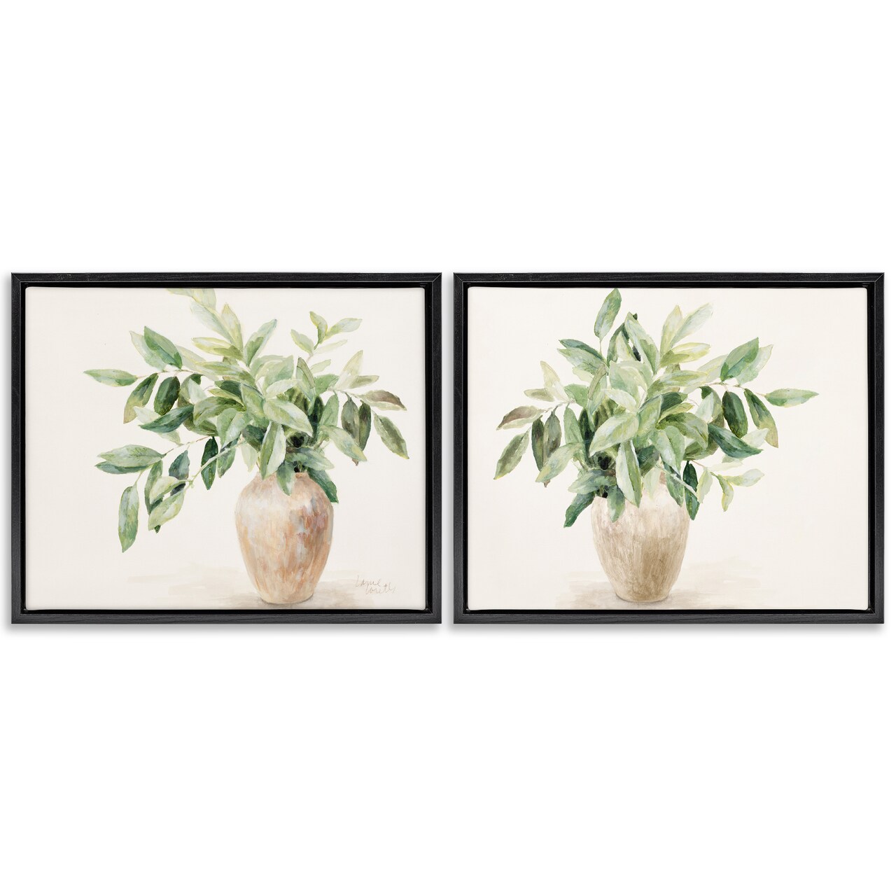 Stupell Industries Vase of Hardy Green Foliage 2 pc Framed Floater Canvas Wall Art Set Design by Lanie Loreth